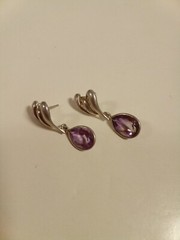 Vintage Sterling Silver Purple Stone Drop Dangle Earrings – F53
