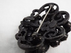 Vintage REGENCY Japanned Jet Black Rhinestone Pin Pendant Brooch Signed Mourning