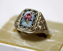 Vintage Russian Hand Painted Enamel Rings 3 Variation Finift Technique #85,86,90