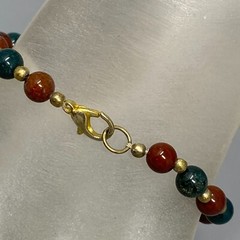 Gemstone Bracelet Brown Green Stone Bead Gold Tone Spacer Healing Chakra Vtg 7.5