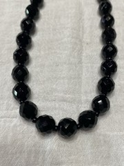 Vintage M.I. Western Germany Black Faceted Glass Necklace 16” + Earrings