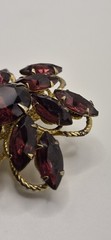 Vintage Signed Judy Lee Purple Marquise Rhinestone Flower Brooch Gold Tone Pin