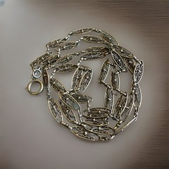 Antique French Art Nouveau 800 Silver Filigree Long Chain, 32” 16.5g