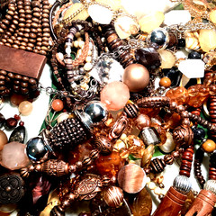 1/2LB Jewelry TREASURE Lot with Earthy & Warm Amber, Brown golden Autumn theme