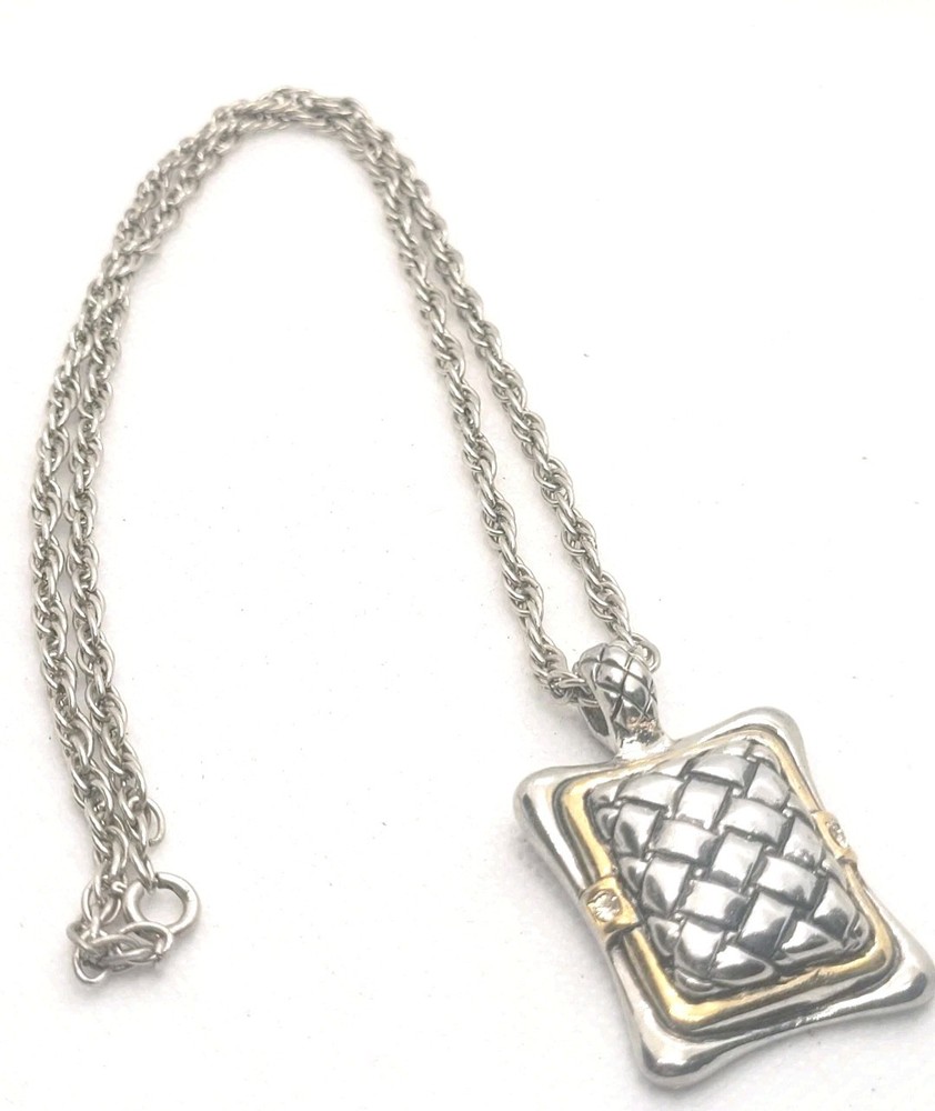 Vintage Silver And Gold Tone Pedant Necklace 22in.