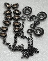 Lot Of 2 Vintage Gunmetal Rhinestone Statement Necklaces 16-18” Watermelon Peach