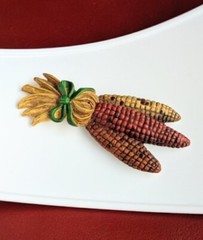 Autumn Fall Harvest Thanksgiving Resin 3½” Brooch Pin 3 EARS FLINT Calico CORN