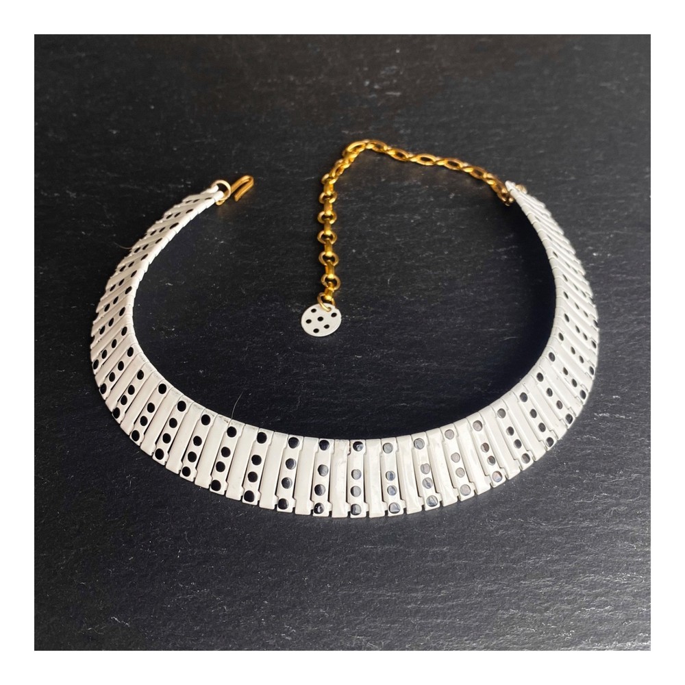 Off-White Black Polkadot Vintage 80s Choker Necklace Adjustable Length