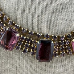 Vintage Purple Rhinestone Necklace Gold Tone 14”