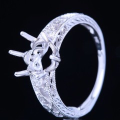Solid 14K White Gold Diamond Ring 8mm Round Vintage Antique Semi Mount Setting