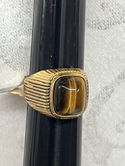 Vintage Vargas Men’s Ring 18kt Yellow Gold HGE Tiger’s Eye Sz 10.75