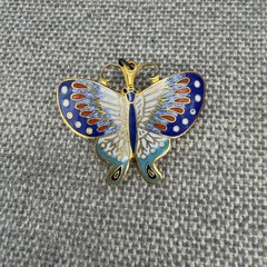Vintage Butterfly Brooch Cloisonne Gold Tone 1.5 Inches