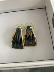 Vintage Earrings Pierced Post Huggie Multicolored Enamel Goldtone 1 Inch…