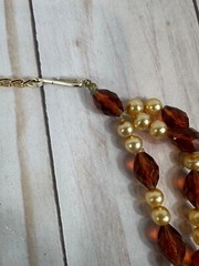 Vintage Cream Color Pearl and Acrylic Amber 3 Strand Chocker Necklace