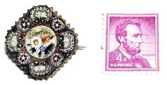 Antique Victorian Italian Micro Mosaic Floral Brooch / Pin C Clasp Marked “BG”