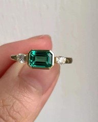 Art Deco Style Lab Created Diamond & Emerald Anniversary 14K White Gold FN Ring