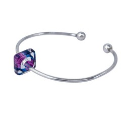 Ball Tip Cuff Bracelet | Purple Glass Charm | Vintage Sterling Silver 925 | 6.5″