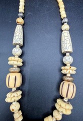 Vintage Tibetan-Style Hand-Carved Bone & Tribal Silver Pendant 21″
