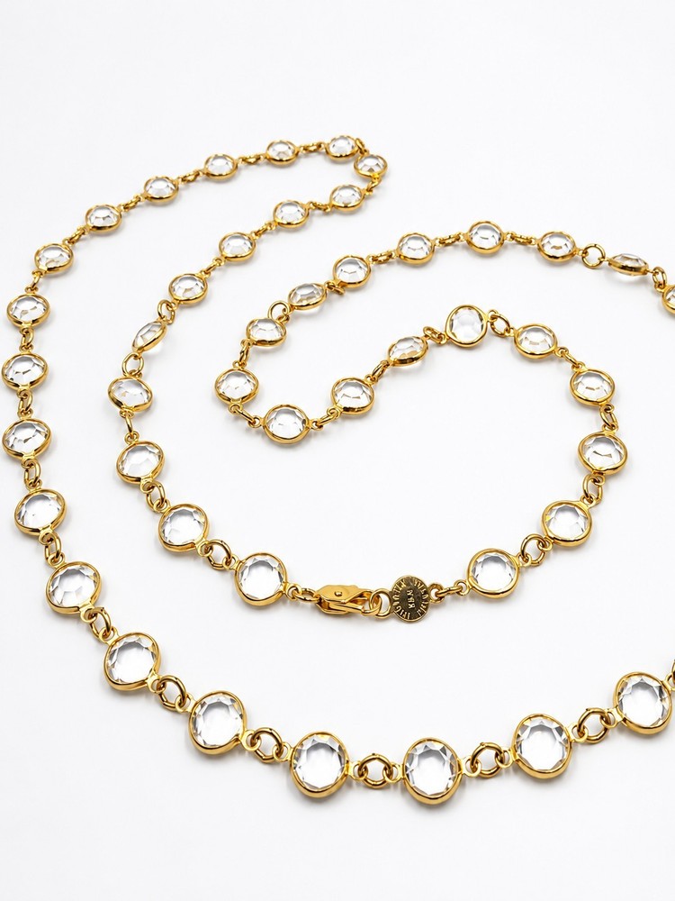 Vintage Signed Austrian Crystal USA Necklace Gold Tone Clear Bezel Set Stones
