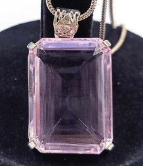 100 CT PINK Topaz Certified EMERALD SHAPE 925 Solid Silver Pendant Gems 5ATZ