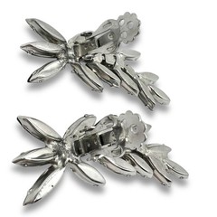 BOOK PIECE “Juliana” D&E Hematite Navette Dangle Clip Earrings Delizza & Elster