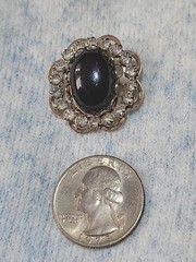Black plastic -Stone Brooch Gold Toned W/Crystal Rhinestones 2.5”