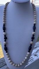 Vintage Bead Necklace Hand Knotted Gemstone Jasper Onyx Cool Stone 33″ VTG