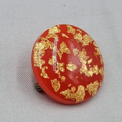 Vintage Red Lucite Brooch Gold Flecks Round 1.25 in