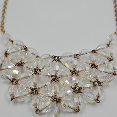 Bib Style faceted clear crystal glass bead necklace on chain UV glow