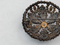 Antique Victorian Cut Steel Brooch 19th Century Pin Riveted Faceted Domed Round