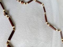 Vintage Wood Bead Necklace Boho Tribal Earth Tone Handmade Artisan 30″ Necklace