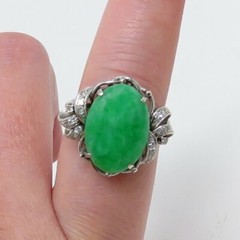 NYJEWEL GIA Certified 14k White Gold 6ct Jadeite A Jade Diamond Ring