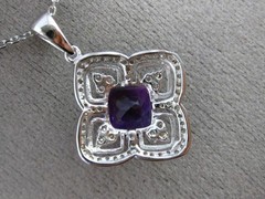 ESTATE 2.46CT DIAMOND & AMETHYST 14K WHITE GOLD SQUARE FILIGREE FLOATING PENDANT