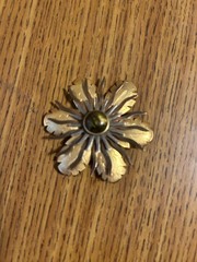 Vintage Jonette Jewelry flower brooch, two-tone metal petals a central cabochon