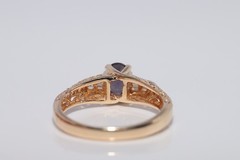 Vintage Circa 1990s 14k Gold Natural Diamond And Oval Cut Tourmaline Ring