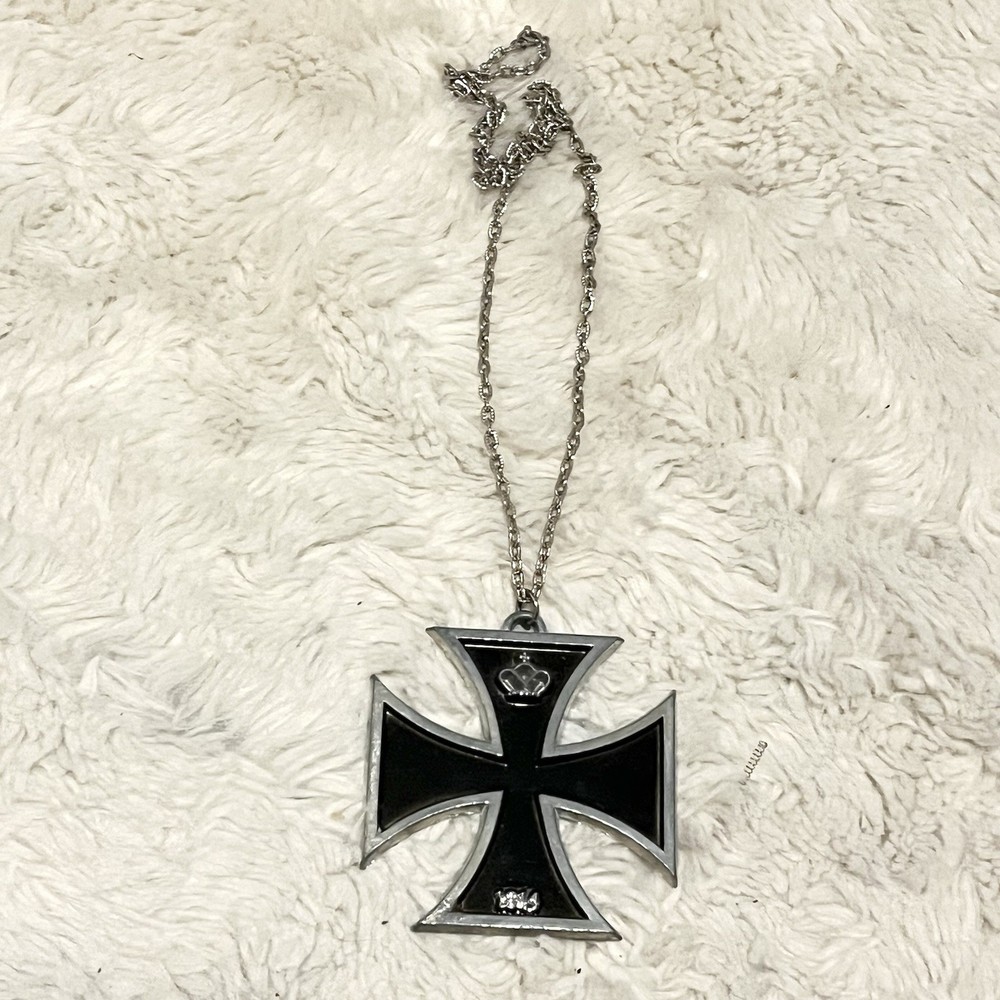1914 IRON CROSS PENDANT NECKLACE, MARKED JAPAN, WWI STYLE, BIKER Vtg Oversized