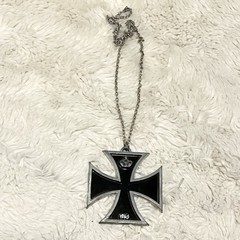 1914 IRON CROSS PENDANT NECKLACE, MARKED JAPAN, WWI STYLE, BIKER Vtg Oversized