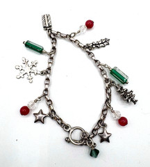 Christmas Holiday Bracelet 12 Charms 7” Length Sterling Silver Marked