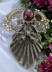 2000 Signed Jane AOL Angels of Love Copper Tone Purple Rhinestone Brooch Pin Bow