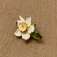 Vintage Handmade English Bone China White Daffodil Flower Brooch Pin