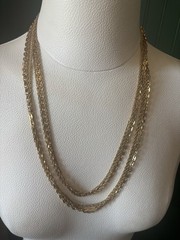 Vintage crown Trifari 3 strand Gold tone necklace 56in Long P5