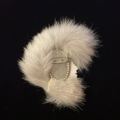 Vintage 1980’s Art Deco Style Lady Profile Brooch Fur Mohawk White Face Eyeliner