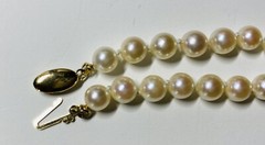 14k Yellow Gold 6.5mm pearl strand and Diamond 1.00ct Necklace 17-1/2″ Long