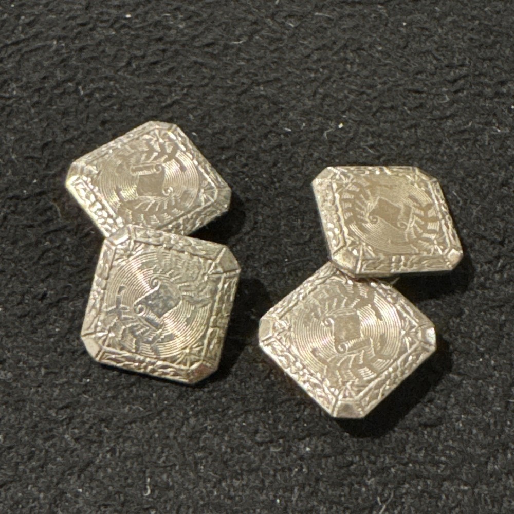 Antique PSM Phillip-Simons Co Belais 14K White-Gold-Front Cufflinks Square Shape