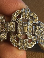 Vintage Art Deco Revival Rhodium Plated Rhinestone Bracelet – Baguette Round 7′