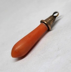 Genuine Victorian Vintage Yellow Gold? Natural Red Coral Bracelet Charm/Fob 1″