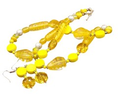 Lemony Yellow Lucite Parure, Cheerful Beads with Unique Pierced Styles on Single