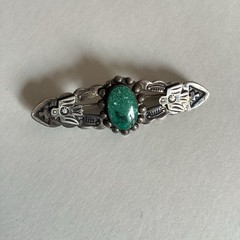 Vintage Fred Harvey Era Green Turquoise Sterling Thunderbird Concho Brooch Pin