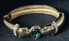 Jackie Collins Goldtone Panther Hinged Bangle Bracelet w/ Bezel Set Rhinestones