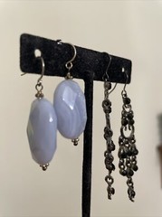 Blue Lace Agate Earrings Dangle Stone Black Chandelier Earrings Lot 2 Pair